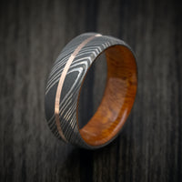 Damascus Steel Men's Ring with Gold Inlay and Wood Sleeve