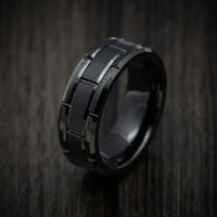 Black Tungsten Men's Ring with Brick Design Custom Made Band