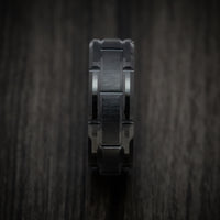 Black Tungsten Men's Ring with Brick Design Custom Made Band