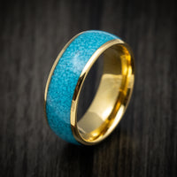 Golden Tungsten Men's Ring with Turquoise Inlay Custom Made Band