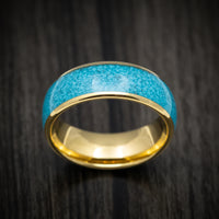 Golden Tungsten Men's Ring with Turquoise Inlay Custom Made Band