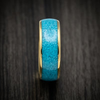 Golden Tungsten Men's Ring with Turquoise Inlay Custom Made Band