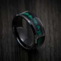 Black Tungsten Men's Ring with Malachite Inlay