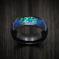 Black Tungsten Men's Ring with Opal and Abalone Inlay
