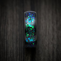 Black Tungsten Men's Ring with Opal and Abalone Inlay
