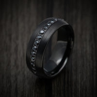 Black Tungsten Men's Ring with Black Stones Custom Made Band