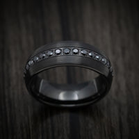Black Tungsten Men's Ring with Black Stones Custom Made Band