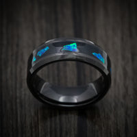 Black Tungsten Men's Ring with Opal Chunk Inlay