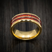 Golden Tungsten Men's Ring with Red Spark Inlay Custom Made Band