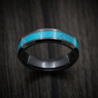 Black Tungsten Men's Ring with Turquoise Inlay