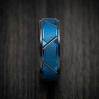 Black Tungsten Men's Ring with Anodized Blue Accents Custom Made Band