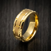 Golden Tungsten Men's Ring with Brick Design Custom Made Band