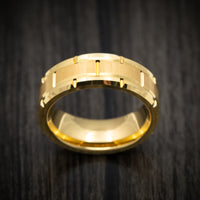 Golden Tungsten Men's Ring with Brick Design Custom Made Band