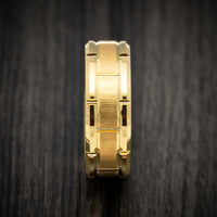 Golden Tungsten Men's Ring with Brick Design Custom Made Band