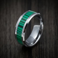 Tungsten Men's Ring with Green Bamboo Inlay