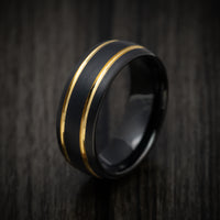 Black Tungsten Men's Ring with Golden Inlays Custom Made Band