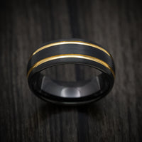Black Tungsten Men's Ring with Golden Inlays Custom Made Band