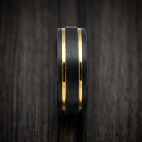 Black Tungsten Men's Ring with Golden Inlays Custom Made Band