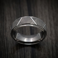 Gunmetal Tungsten Men's Ring with Geometric Design Custom Made Band