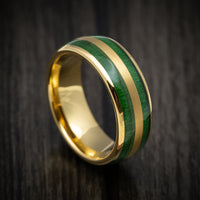 Golden Tungsten Men's Ring with Jade Wood Inlays