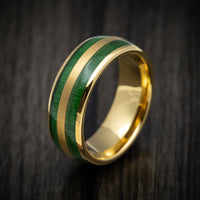 Golden Tungsten Men's Ring with Jade Wood Inlays