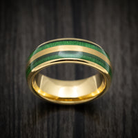 Golden Tungsten Men's Ring with Jade Wood Inlays