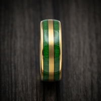 Golden Tungsten Men's Ring with Jade Wood Inlays