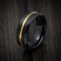 Black Tungsten Men's Ring with Golden Inlay Custom Made Band