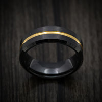 Black Tungsten Men's Ring with Golden Inlay Custom Made Band