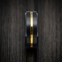 Black Tungsten Men's Ring with Golden Inlay Custom Made Band