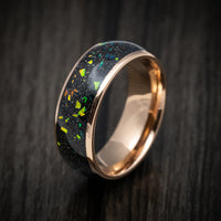 Golden Tungsten Men's Ring with Opal and Abalone Inlay