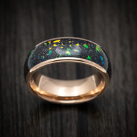 Golden Tungsten Men's Ring with Opal and Abalone Inlay