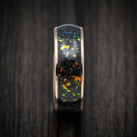 Golden Tungsten Men's Ring with Opal and Abalone Inlay