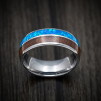 Tungsten Men's Ring with Opal and Koa Wood Inlays Custom Made Band