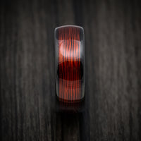 Black Tungsten Men's Ring with Red Wire Inlay Custom Made Band