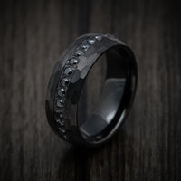 Black Tungsten Men's Ring with Black Stones Custom Made Band