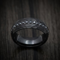 Black Tungsten Men's Ring with Black Stones Custom Made Band