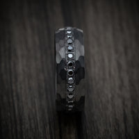 Black Tungsten Men's Ring with Black Stones Custom Made Band