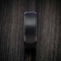 Black Tungsten Men's Ring with White Ceramic Sleeve Custom Made Band