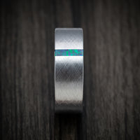 Tungsten Men's Ring with Opal Vertical Inlay Custom Made Band