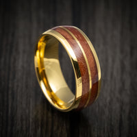 Golden Tungsten Men's Ring with Koa Wood Inlays
