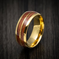Golden Tungsten Men's Ring with Koa Wood Inlays