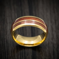 Golden Tungsten Men's Ring with Koa Wood Inlays