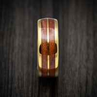 Golden Tungsten Men's Ring with Koa Wood Inlays