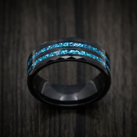 Black Tungsten Men's Ring with Blue Spark Inlays