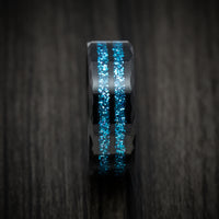 Black Tungsten Men's Ring with Blue Spark Inlays