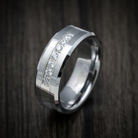 Tungsten Men's Ring with Round White Stone Inlay