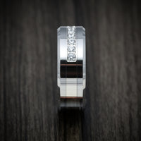 Tungsten Men's Ring with Round White Stone Inlay