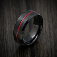 Black Tungsten Men's Ring with Red Line Inlay