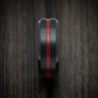 Black Tungsten Men's Ring with Red Line Inlay